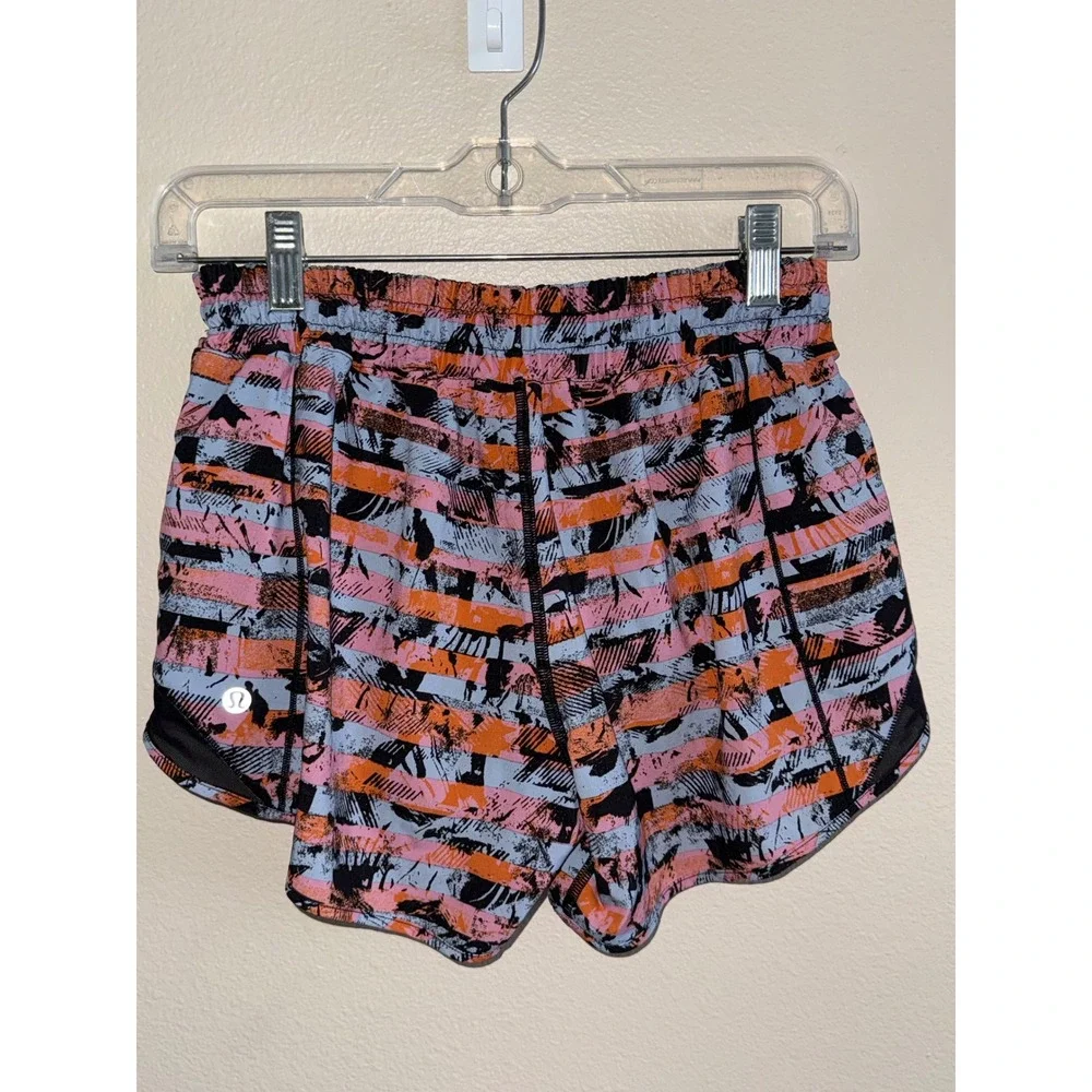 Lululemon Hotty Hot Shorts Pink Orange Blue Abstract Stripe Running Athletic